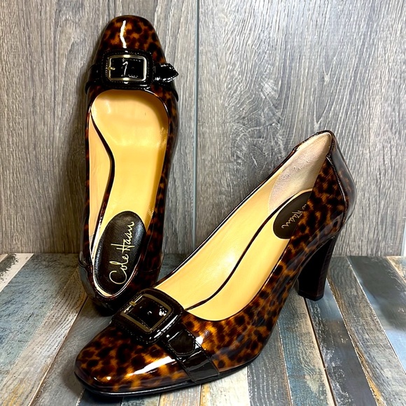 Cole Haan Nike Air Women’s Leopard Print Patent Leather Heels Square Toe Sz. 10B - Picture 2 of 13